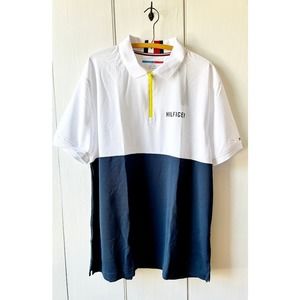 Tommy Hilfiger Sport polo shirt new men size xl white blue quarter zip